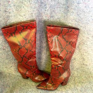 NWOT Jennifer Lopez Red Snakeskin Knee-High Boots